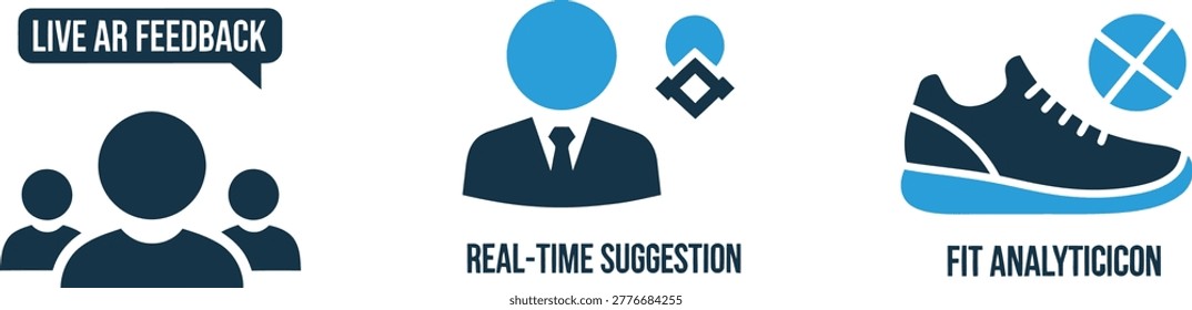 Icons for live feedback real time suggestions fitness analysis with feedback suggestion analysis communication business training footwear performance technology illustration customer