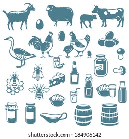 icons of livestock and food from the farm 