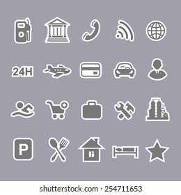 Icons for locations and services  airport    shopping restaurant  hotel  gas station