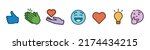 icons logo set reactions emoji template connection modern vector Like love Celebrate funny give laugh Support thinking lamp idea inspiration Insightful and Curious orange purple blue green red colour