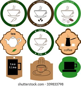 icons with logos of tea and coffee