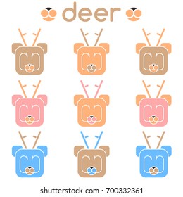 Icons. Lovely deer of different colors. Set.