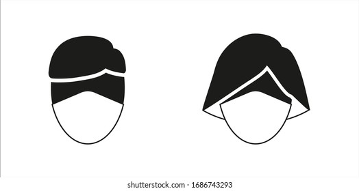 Icons man and woman in medical masks