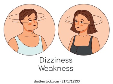 Icons of man and woman with weakness and dizziness