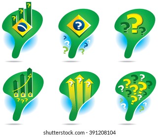 Icons of the map of Brazil symbolizing doubts about the future of the country