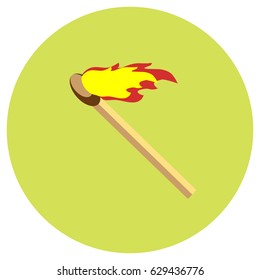 Icons match with flame crossed in a circle in a flat style. Vector image on a round colored background. Element of design, interface.