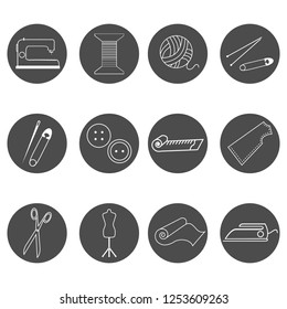 icons with materials and tools for needlework, hobbies