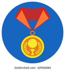 Icons medals in the flat style. Vector image on a round colored background. Element of design, interface.