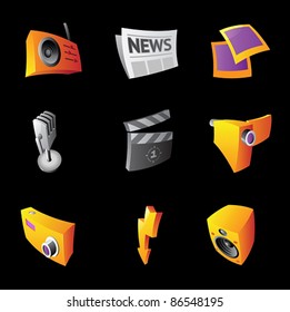 Icons for media, black background. Vector illustration.