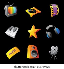 Icons for media on black background. Vector illustration.