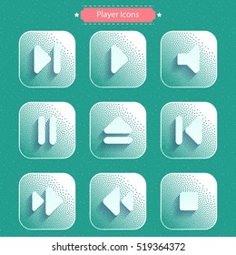 Icons for media player. Dotted background. Vector illustration