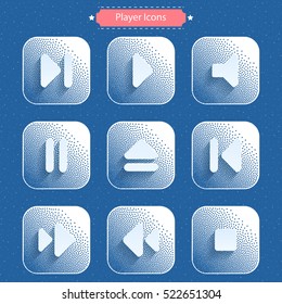 Icons for media player. Dotted background. Vector illustration