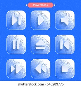 Icons for media player. Dotted background. Vector illustration