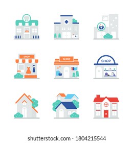 Icons for medical facilities and various shops.
 svg