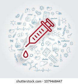 Icons For Medical Specialties. Anesthesiology And Anesthesia Concept. Vector Illustration With Hand Drawn Medicine Doodle. Surgery, Operation, Narcosis, Anesthesiologist, Nurse, Sterile