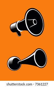 Icons of megaphone on orange background. Vector.