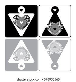The icons of men and women in black and white background for Valentine's Day. Vector icons with striped hearts