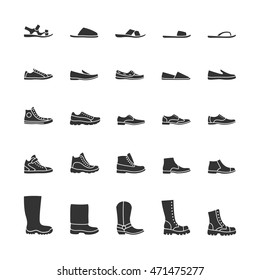 Icons of men's shoes. Vector black icons