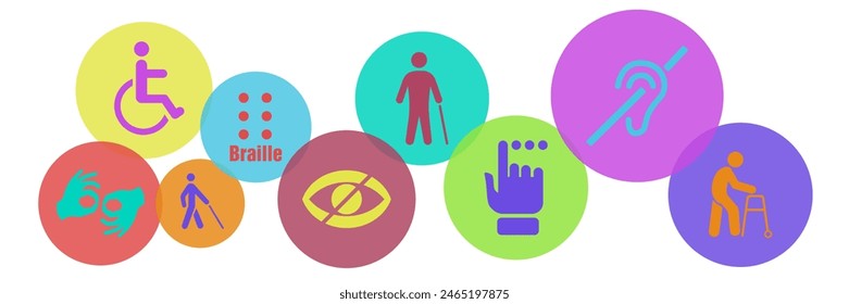 Icons of mental, physical, sensory, intellectual disabilities. Set of disability icons. EPS 10.