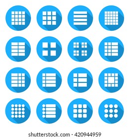 Icons  menu list and view with a long diagonal shadow, vector illustration.