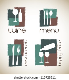 icons of menu and wine  over white background