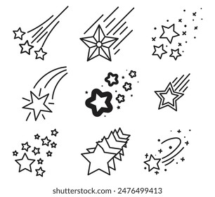 Icons of meteorites and comets. Falling stars vector set. Shooting stars isolated from background