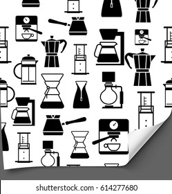 Icons of methods of brewing coffee on white background. Vector illustration. Can be use for template your design, promotion, advertising.