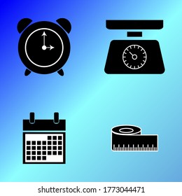 icons for metrics: clock, weighing scale, inch tape, calendar