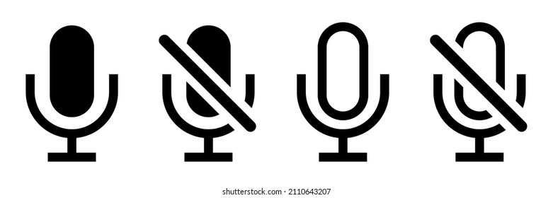 Icons of microphone, voice record, radio. Vector mike, mic symbols of live podcast, audio. Retro vocal speaker buttons of broadcast, interview, karaoke isolated. Classical micro with mute, volume off.