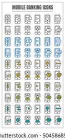 icons mobile banking vector color black blue Yellow green on white background