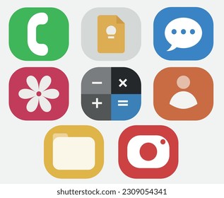 Icons for mobile phone, for documents, calls, photos, contacts, calculator, notes.