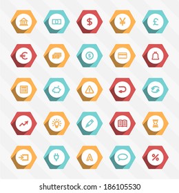 icons modern design style vector set of financial service items, banking accounting tools, stock market global trading and money objects and elements. 