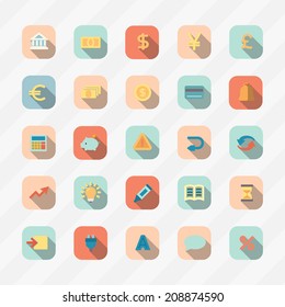 icons modern design style vector set of financial service items, banking accounting tools, stock market global trading and money objects and elements. 
