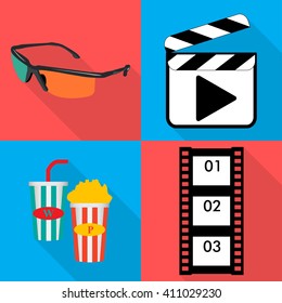 Icons for movie popcorn vector illustration  in flat