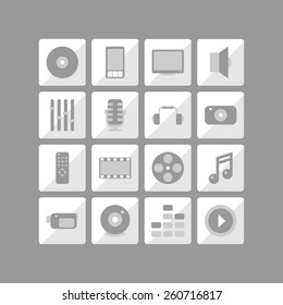 Icons of multimedia. Red and gray. Vector format. 