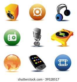 Icons for music and entertainment. Vector illustration.