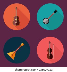 Icons of musical instruments on isolated background