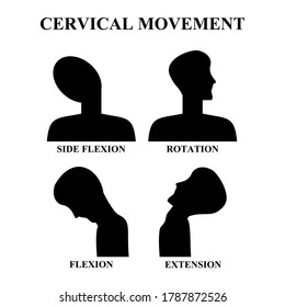 icons of neck stretching. neck side flexion, rotation, flexion and extension. vector illustration