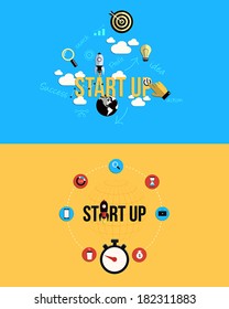 Icons for new business project startup development and launch a new innovation product . Flat style. Vector