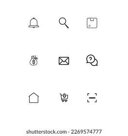 icons:  notification, search, envelope, home, scan, help, box vector illustration