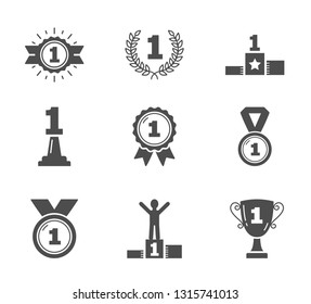 Icons with number one, champion, winner, leader, success icons, vector eps10 illustration