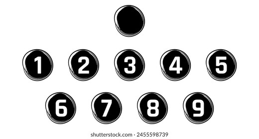 Icons of numbers 1-9 inside black circles made of brush