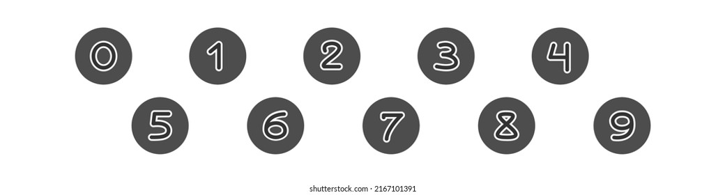 Icons with numbers in gray circles. Vector illustration, numbers from zero to ten.
