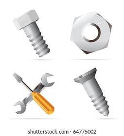 Icons for nuts and bolts. Vector illustration.