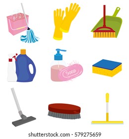 icons of objects for cleaning isolated on white background