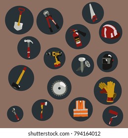 Icons with objects and tools associated with the repair, construction and safety.