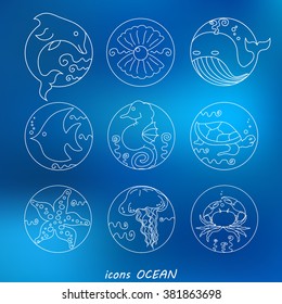 Icons ocean animals in a modern style . Set of vector elements . Easy to edit . Pictures for templates , websites , advertising and other purposes.EPS 10.