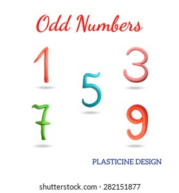 Icons of  odd numbers on white background. Plasticine modeling. Design for your website. Vector illustration.