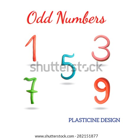 Icons of  odd numbers on white background. Plasticine modeling. Design for your website. Vector illustration.