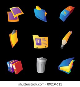 Icons for office, black background. Vector illustration.
